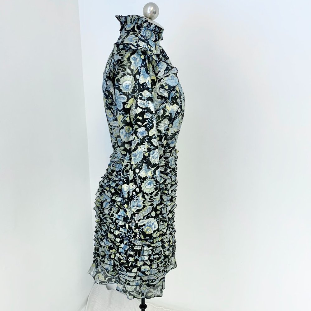 Robert Rodriguez 6 Silk Cotton Print Ruffle Dress - Picture 8 of 16